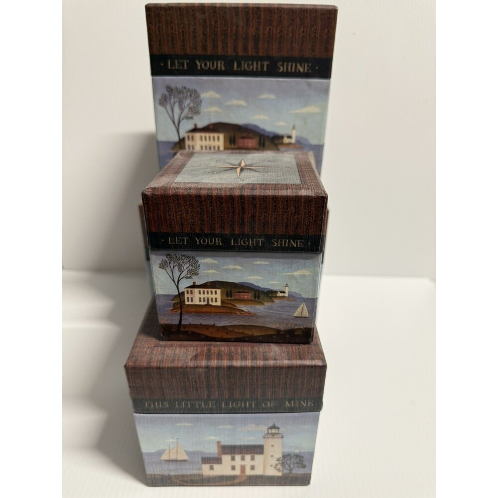Set of 4 Stacking Nesting Boxes Let Your Light Shine Light House Decor